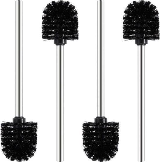 Merkloos Set of 4 Toilet Brushes - Black with Stainless Steel Handle