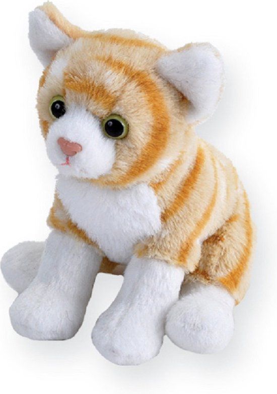 Wild Republic Pluche knuffel - kat/poes - oranje/wit - 13 cm