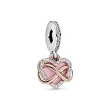 Pandora Icons Infinity-hart 14-karaats rosévergulde en sterlingzilveren bedel, met heldere zirkoniasteentjes en roze email