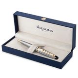 Waterman Expert-balpen | Roestvrij staal met 23-karaats gouden afwerking | Medium punt | Blauwe inkt | Geschenkverpakking
