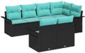 vidaXL Tuinbank Set 7-delig Zwart Polyrattan Hoek loungeset