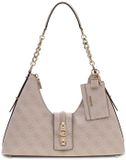 GUESS Yvonne Logo Hobo Bag Stone Logo beige Schoudertas Vrouwen