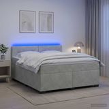 vidaXL Boxspringbed met matras en LED-verlichting, lichtgrijs, 140 x 200 cm, fluweel