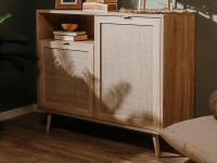 BALO Commode 2 portes 1 niche chêne sonoma/effet roseau naturel