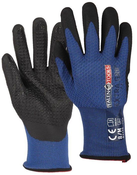 Talen Tools Werkhandschoenen Extra Grip Gerecycled Maat M Blauw