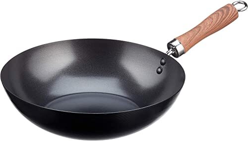 WECOOK Carbon Wok inductie 24 cm, anti-aanbaklaag, kwantanium, milieuvriendelijk, 3 lagen, zonder PFOA, koolstofstaal, houtlook, geschikt voor alle kookplaten, gas