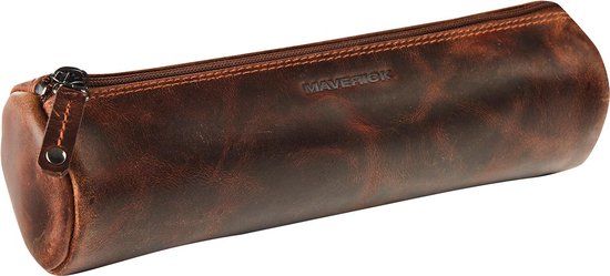 Maverick lederen pennenzak - rond - small - bruin