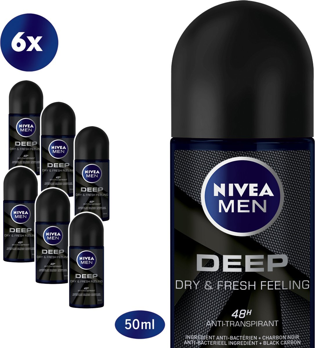 Nivea MEN Deep Deodorant Roller - 6 x 50ml - Voordeelverpakking