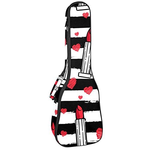 Mersov Concert Ukulele rugzak, zware ukelele tas met opslag, sopraan concert tenor ukelele 10 mm gewatteerde tas dame rode lippenstiften zwart wit strepen