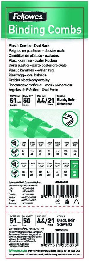 Fellowes bindruggen 51 mm zwart, 50 stuks