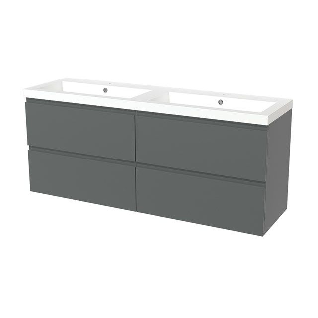 Maxaro Badkamermeubel 160cm Modulo Middengrijs 4 Lades Greeploos Wastafel Mineraalmarmer