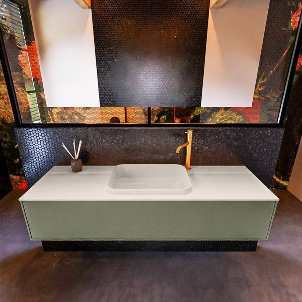 Mondiaz ERIN 150cm badmeubelset onderkast Army met 1 lade + Wastafel RIDGE Linen