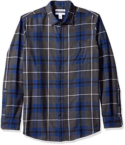 Amazon Essentials Men's Long-Sleeve Plaid Flannel Shirt, Blue Charcoal Plaid, L