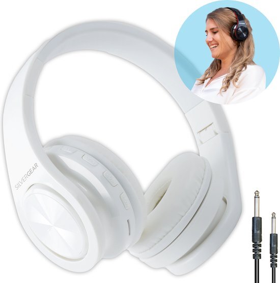 Silvergear Silvergear® Bluetooth Wireless Headphone - On Ear Koptelefoon - Luisteren & Bellen - Draadloos - Opvouwbaar - Wit