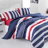 Dekbedovertrekset + 1 kussensloop, 155 x 220 cm, donkerblauw, grijs, wit, rood