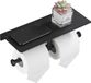 Unyqoos® Porte-rouleau de toilette avec rangement – Porte-rouleau double pour 2 rouleaux, adhésif ou vissable, noir, aluminium mat, rangement 33 x 12,5 cm