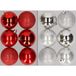 Merkloos / Sans marque Kerstversiering 12x stuks kunststof kerstballen mix van rood en zilver 8 cm