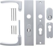 Starx Deurkruk op schild - Aluminium F1 - Aluminium - Starx Deurklink op SKG*** met kerntrekbeveiliging 195x50mm PC55/72 Aluminium F1