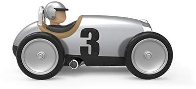 Baghera | Mini Toys Cars | Raceauto Zilver | Retro Ride On Car | Duurzaam ABS Plastic | Voor kinderen van 12 maanden en ouder | Een ideaal babyshower of verjaardagscadeau