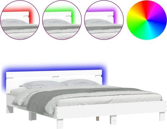 vidaXL Bedframe met hoofdeinde en LED-verlichting, wit, 200x200 cm