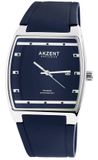 Akzent Herenhorloge - Zilverkleurig Metaal - Blauwe Wijzerplaat - Blauwe Siliconen Band - 38MM - Analoog - Datumweergave