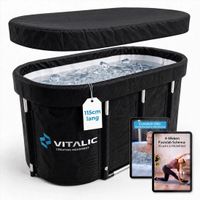 VITALIC Premium XL ijsbad (115cm) incl. ONLINE sportschema - Zit en lig bad voor Volwassenen - Ice Bath bucket opblaasbaar Dompelbad
