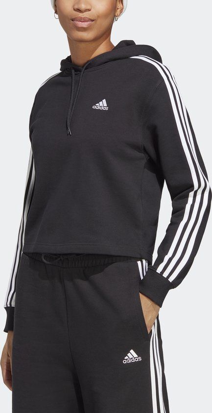 adidas Sportswear Essentials 3-Stripes French Terry Crop Hoodie - Black - Women's - Size S