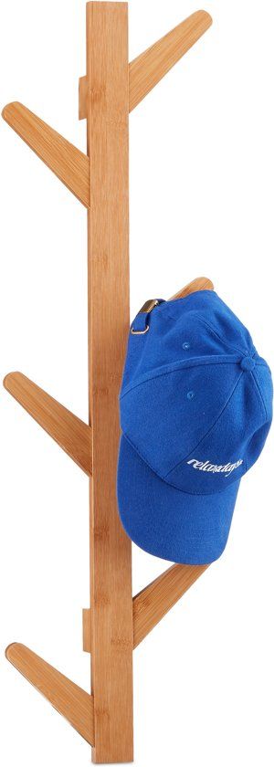 Relaxdays wandkapstok bamboe - 6 haken - kapstok hout - wandmontage - badkamer - gang natuur