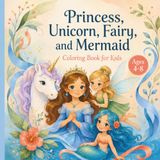 Princess Unicorn Fairy Mermaid Coloring Book for Kids Ages 4-8