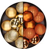 Merkloos / Sans marque Billiet - Vanlaere 24x stuks kunststof kerstballen mix van goud en oranje 6 cm