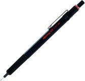 rOtring 500 vulpotlood | 0,5 mm HB-stift | Zwarte zeshoekige kunststof behuizing en antislip getextureerde metalen grip