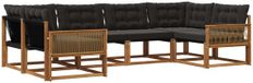 vidaXL - Salon de jardin en acacia - Naturel et Noir - 6 personnes