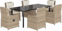 vidaXL 7-delige tuinset met kussens, beige, van polyrotan