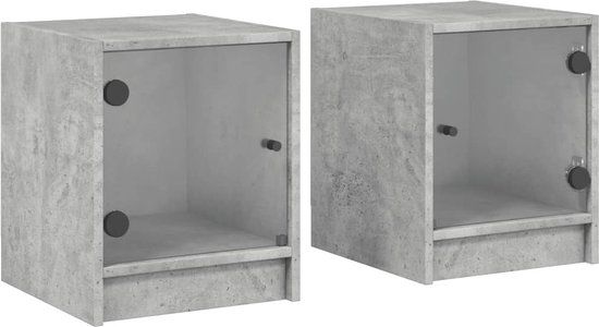 vidaXL Nachtkastjes met glazen deuren 2 st 35x37x42 cm betongrijs