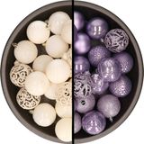 Merkloos / Sans marque Kaemingk B.V. Kerstballen - 74x stuks - wol wit en lila paars - 6 cm - kunststof
