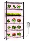 Vevor Plantenrek met Kweeklampen, 6-laags Plantenstandaard voor Binnen met Wielen en Timer, 150W 3800K Full Spectrum Licht, Metalen Bloemenrek voor Zaaien, 90x35x180cm
