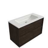 Saniclass Holz Frame Badkamermeubelset - 100x45x77.5cm - Torino solid surface wastafel wit - zonder kraangat - 2 lades - mat eiken charcoal (hout) SW1578598/SW1471857
