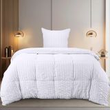 TRANKIELO® Housse de couette Seersucker 135x200 cm – Taie d'oreiller en microfibre polyester 80x80 cm – Blanc