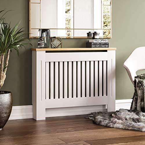 Vida Designs Arlington radiatorbekleding, wit, modern, gelakt, MDF, lamellen, grill, houten bovendeel, middelgroot, M