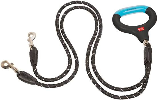 wigzi Dual Doggie - reflecterende hondenriem voor twee honden met gelhandvat - 1 37m - Zwart