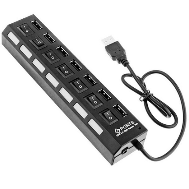 Coretek 7-poorts USB hub met aan/uit schakelaars - USB2.0 / zwart - 0,40 meter