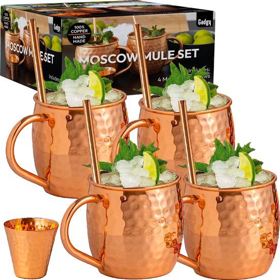 Gadgy Moscow Mule Bekers 4-delige Set - 100% Koper - Cocktailset - Cadeau voor Vrouw en Man
