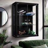 K-Möbel Vitrinekast hangend met 2 deuren & 2 in hoogte verstelbare glasplanken - 80x60x25 cm - Zwart