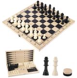 Jeu d'échecs 3-en-1 Plateau d'échecs Plateau de dames Plateau de backgammon - 29 x 29 cm - Bois - Pliable