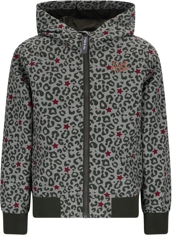 Tygo & Vito Meisjes Jas X602-5202 Dierenprint Capuchon Peble Stone Gerecycled Polyester Maat 134/140
