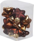 Othmar Decorations Kerstornamenten - sterren - 12x st - mahonie bruin - 4 cm - glas