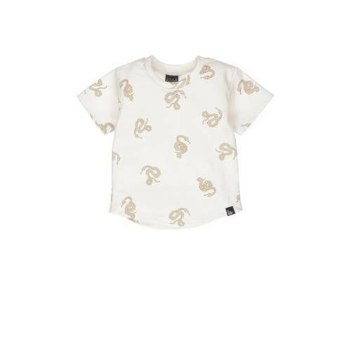 Babystyling baby T-shirt met all over print ecru/lichtbruin