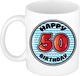 Bellatio Decorations Verjaardag cadeau mok - 50 jaar - blauw - gestreept - 300 ml - keramiek - Abraham