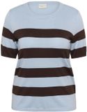 KAFFE Curve Gestreepte Korte Mouwen Trui Dames Lizzy Blauw Fog / Bruin Breed Gestreept Katoen L