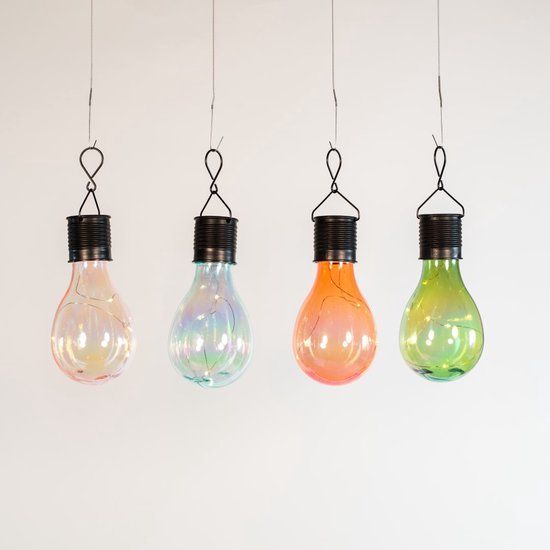 Annas collection - Solar lampje blauw/groen/roze/iriserend 4led warm wit 7,5x15 cm